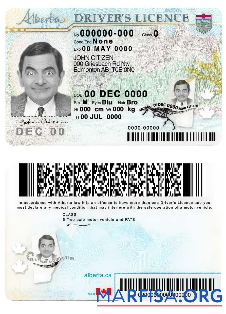 Downloadable Canada Alberta province driving license template